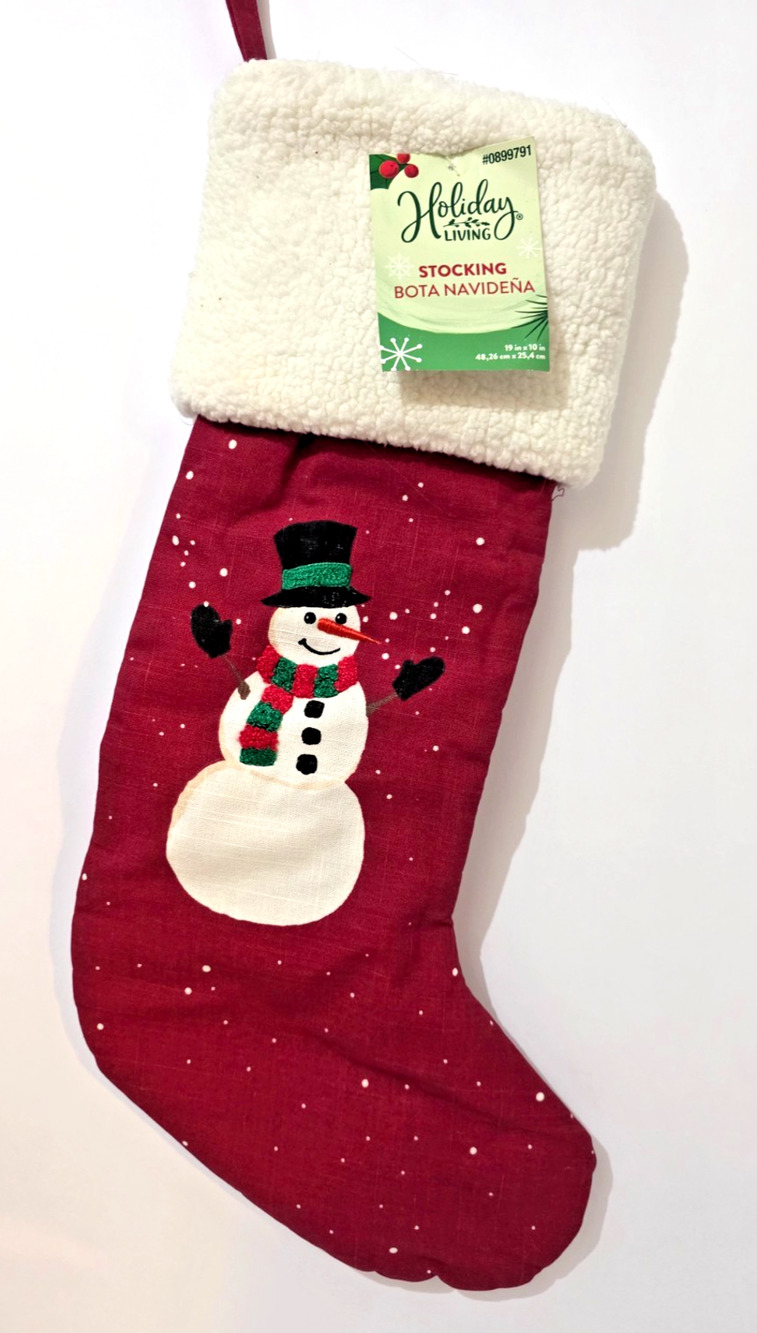 NWT Holiday Living Large Snowman Christmas Stocking 20" Snow Red White